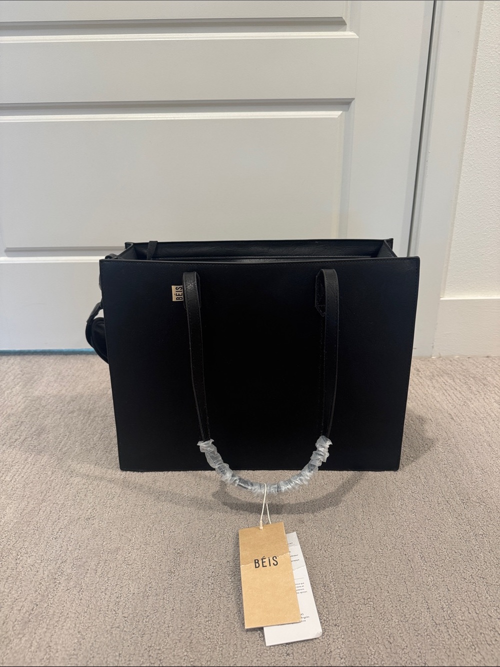 BEIS The Work Tote Bag Black Leather